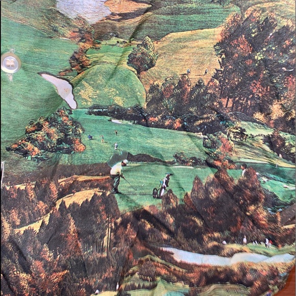 Unique Button down mens golf shirt. Pattern is a golf course photo print. - Picture 3 of 7